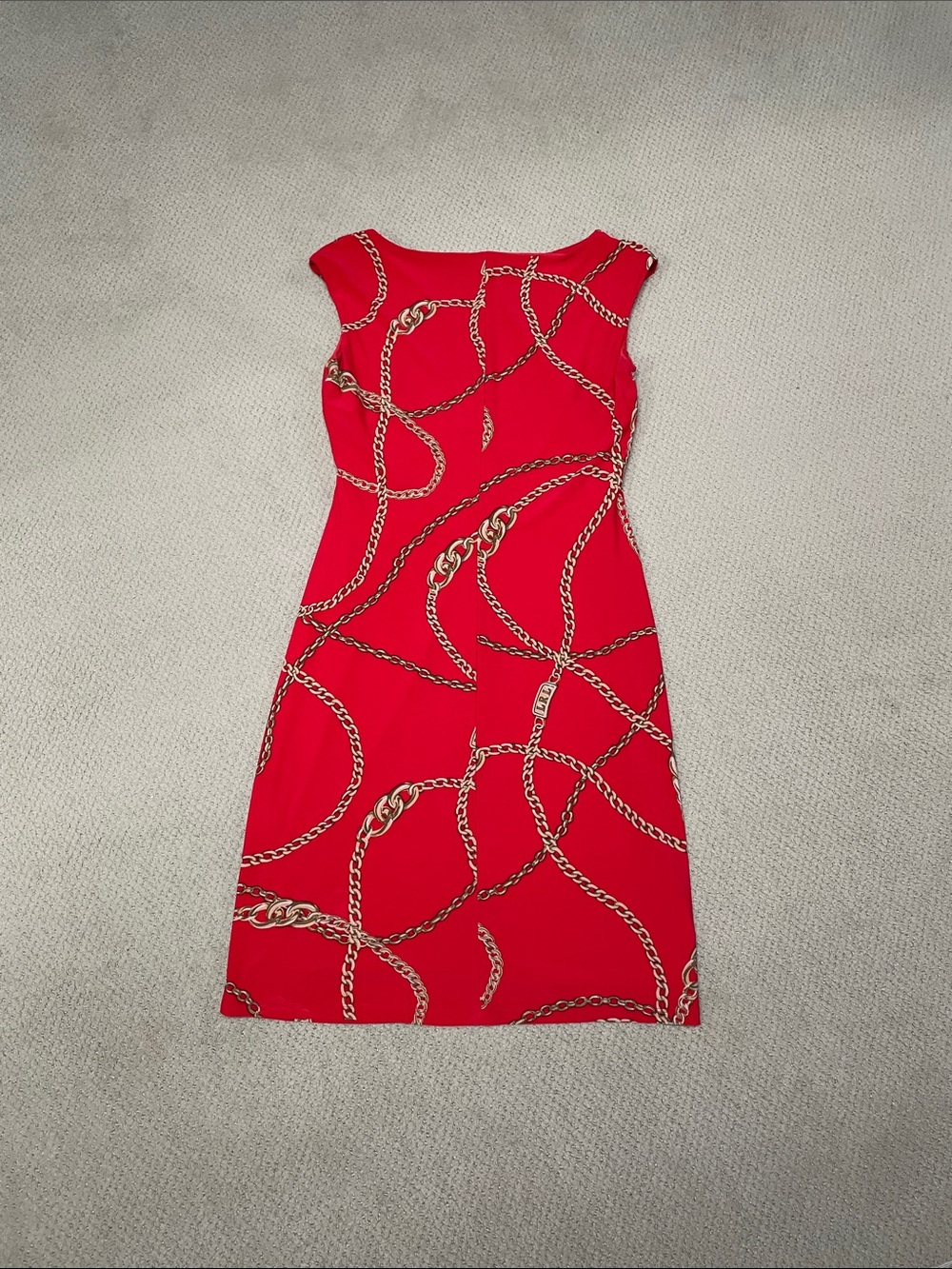 Ralph Lauren Red Sleeveless Sheath Dress with Gold Chain Print - Picture 6 of 6